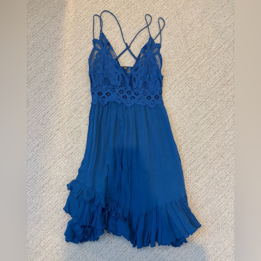 Free People Blue Lace & Ruffle Mini Dress